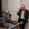 Image: Prof. Miloš Schlegel demonstrating their flagship educational laboratory experiment - robotic sea lion - capable of stabilizing a ball on a needle top